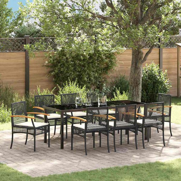vidaXL Garten Essgruppe 9 pcs Schwarz Poly-Rattan