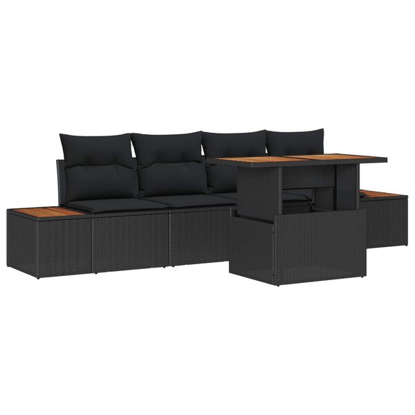 vidaXL Garten-Sofa-Set mit Speicher 5 pcs Schwarz Poly Rattan