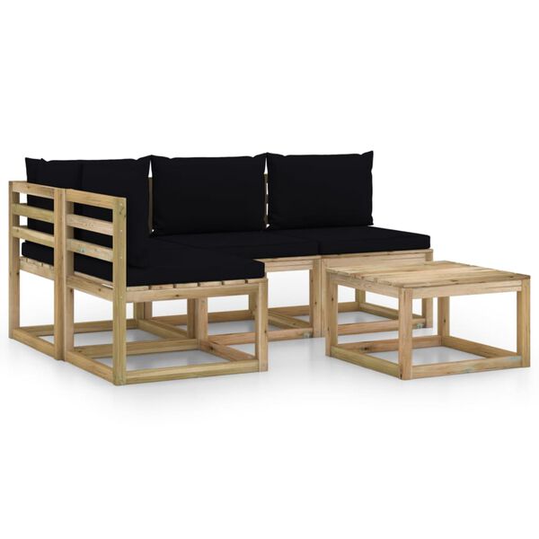 vidaXL 5-tlg. Garten-Lounge-Set mit Schwarzen Kissen