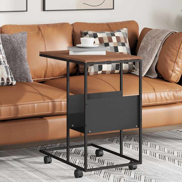 vidaXL Beistelltisch mit Rollen Schwarz 55x36x63,5 cm Holzwerkstoff
