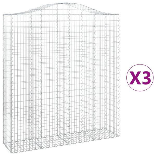 vidaXL Gabionen mit Hochbogen 3 Stk. 200x50x220/240cm Verzinktes Eisen