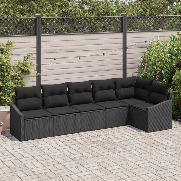 vidaXL Sofa Set mit Kissen 6 pcs Schwarz Poly-Rattan