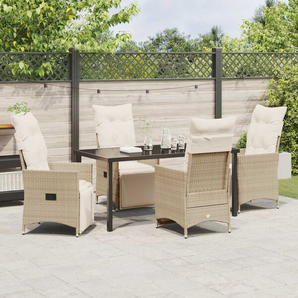 vidaXL Garten Essgruppe mit Kissen 5 pcs Beige Poly Rattan