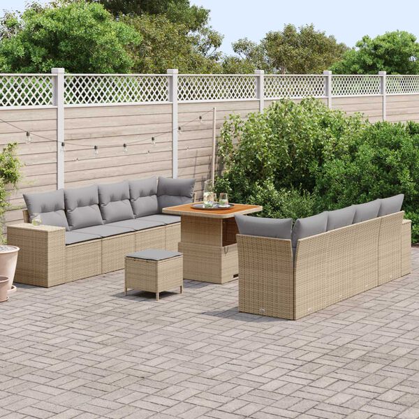 vidaXL Gartensofa-set mit Kissen 11 pcs Beige Poly-Rattan