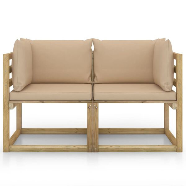 vidaXL Garten-Ecksofas & Kissen in Gr&uuml;n 2 Stk. Kiefernholz