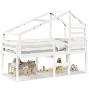 vidaXL Hochbett mit Dach Wei&szlig; 80x200 cm Massivholz Kiefer