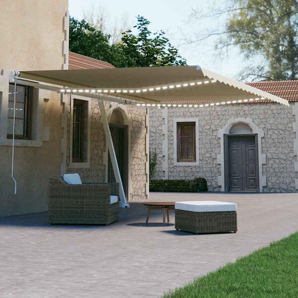 vidaXL Automatische Markise mit LED & Windsensor 600x300 cm Creme