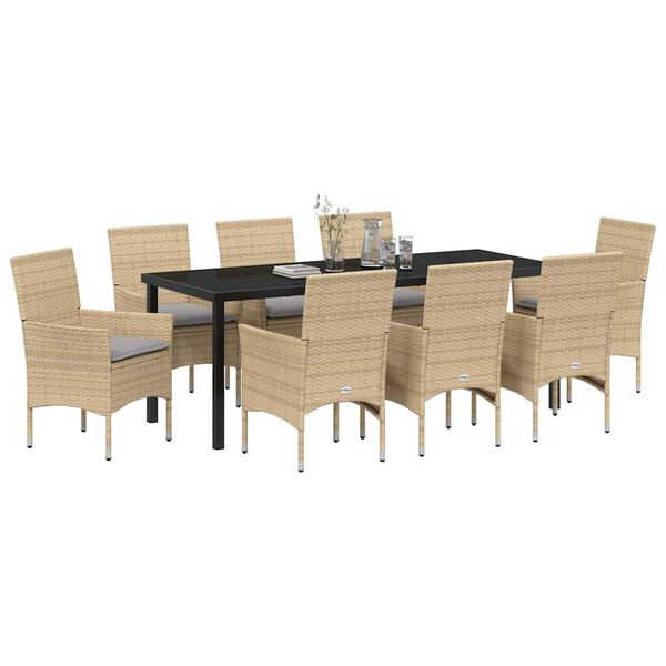 vidaXL Garten Essgruppe mit Kissen 9 pcs Beige Poly-Rattan