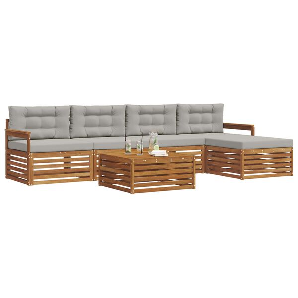 vidaXL Outdoor-Sofagarnitur mit Kissen 6 pcs Nat&uuml;rlich und Hellgrau