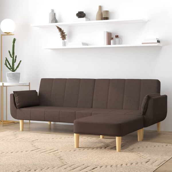 vidaXL Schlafsofa 2-Sitzer mit Hocker & Zwei Kissen Taupe Stoff