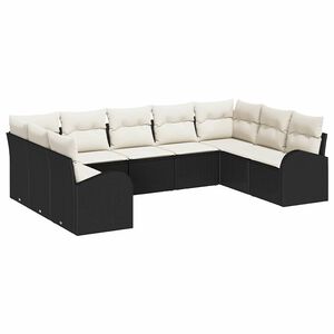 vidaXL Gartensofa-set mit Kissen 9 pcs Schwarz und Wei&szlig; Poly-Rattan