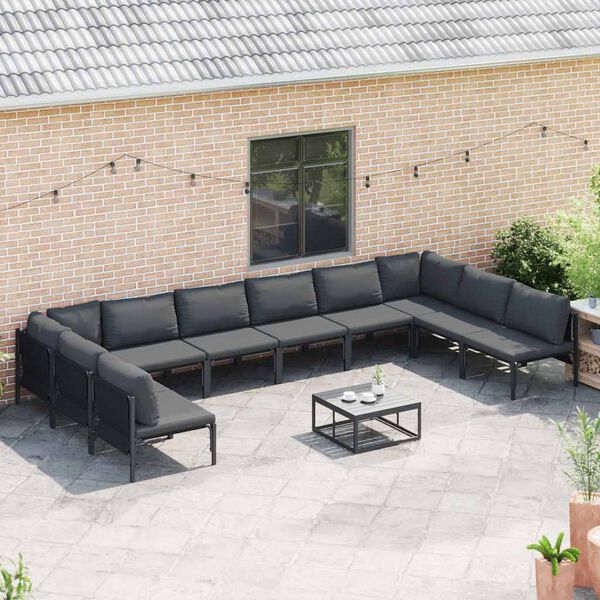 vidaXL Gartensofa-set mit Kissen 10 pcs Schwarz Stahl
