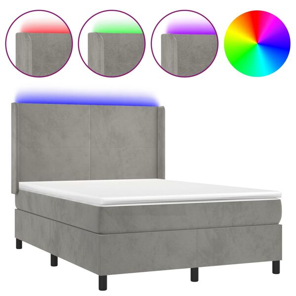 vidaXL Boxspringbett mit Matratze & LED Hellgrau 140x200 cm Samt
