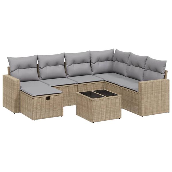 vidaXL 8-tlg. Garten-Sofagarnitur mit Kissen Beige Poly Rattan