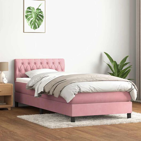 vidaXL Boxspringbett mit Matratze Rosa 90x220 cm Samt