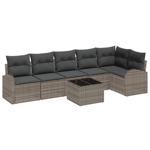 vidaXL Sofa Set mit Kissen mit Speicher 7 pcs Grau Poly-Rattan