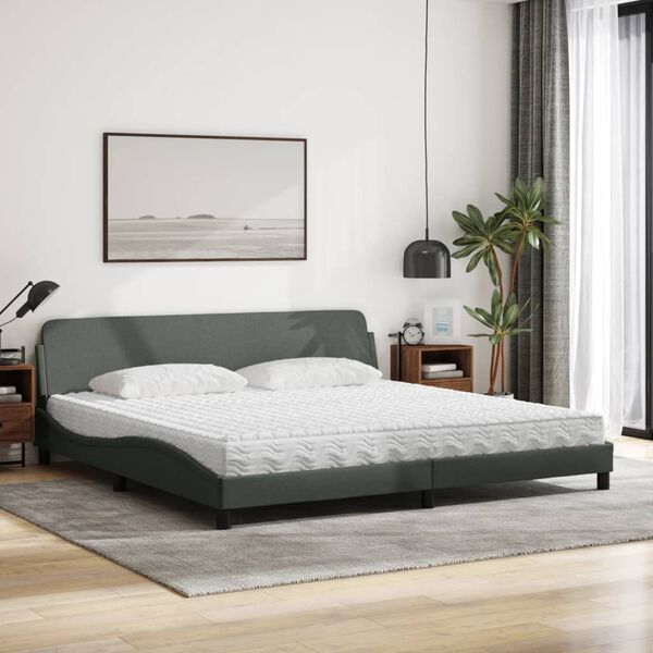 vidaXL Bett mit Matratze "Dover" Dunkelgrau 200x200 cm Stoff