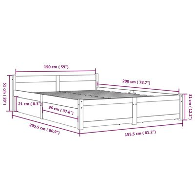 vidaXL Bett mit Schubladen Grau 150x200 cm