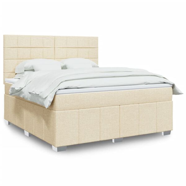 vidaXL Boxspringbett mit Matratze Creme 180x200 cm Stoff