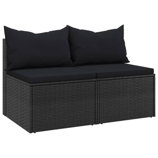 vidaXL Garten-Mittelsofas mit Kissen 2 Stk. Schwarz Poly Rattan