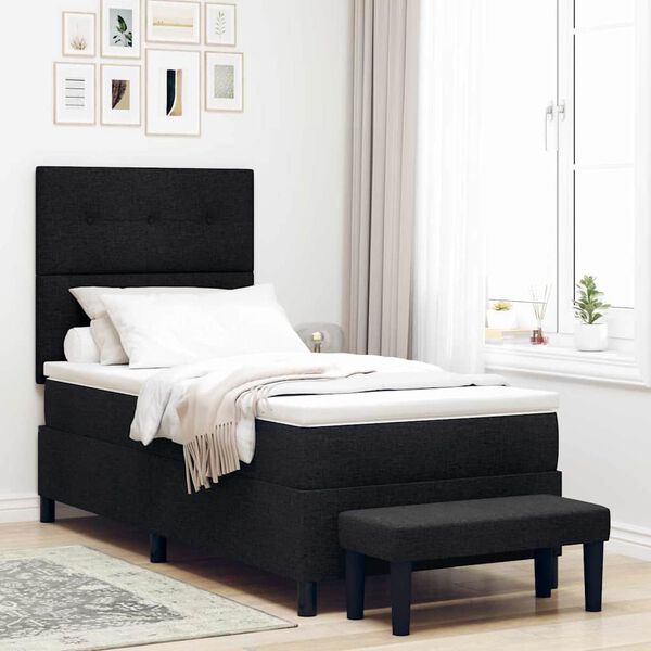 vidaXL Boxspringbett mit Matratze Schwarz 90 x 190 cm Stoff