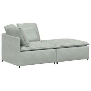 vidaXL Modulares Sofa mit Fu&szlig;hocker Kissen Samt Hellgrau
