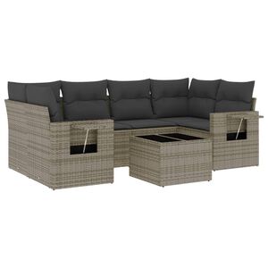 vidaXL 7-tlg. Garten-Sofagarnitur mit Kissen Grau Poly Rattan