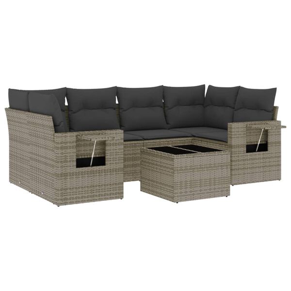 vidaXL 7-tlg. Garten-Sofagarnitur mit Kissen Grau Poly Rattan