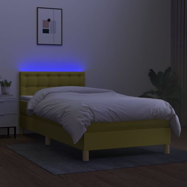 vidaXL Boxspringbett mit Matratze & LED Gr&uuml;n 100x200 cm Stoff