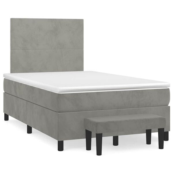 vidaXL Boxspringbett mit Matratze Hellgrau 120x190 cm Samt