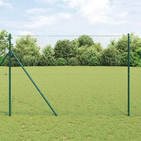 vidaXL Zaunpfosten Grün 50 x 1,6 m (50 mm Maschenweite) Stahl und PVC