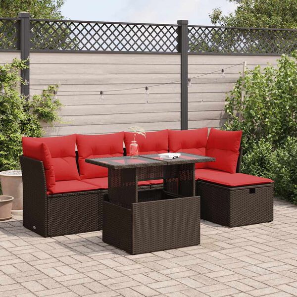 vidaXL 6-tlg. Garten-Sofagarnitur mit Kissen Braun Poly Rattan Akazie