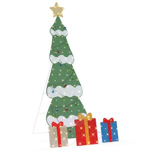 vidaXL Beleuchteter Weihnachtsbaum mit 3 Geschenkboxen 2D Warm Wei&szlig;