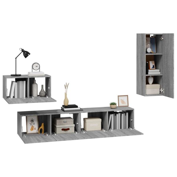 vidaXL 4-tlg. TV-Schrank-Set Grau Sonoma Holzwerkstoff