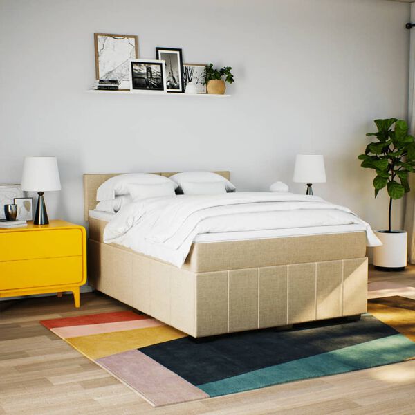 vidaXL Boxspringbett mit Matratze Creme 140x200 cm Stoff