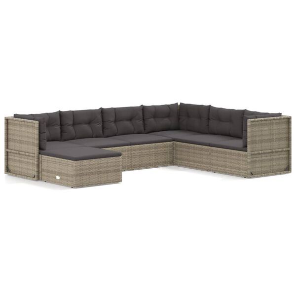 vidaXL 7-tlg. Garten-Lounge-Set mit Kissen Grau Poly Rattan