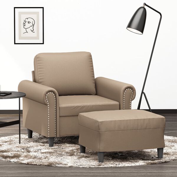 vidaXL Sessel mit Hocker Cappuccino-Braun 60 cm Kunstleder