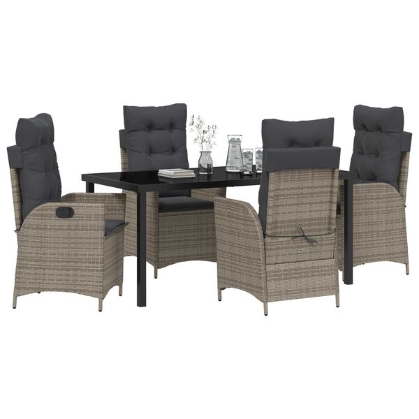 vidaXL Garten Essgruppe mit Kissen 5 pcs Grau Poly-Rattan