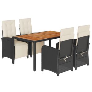 vidaXL 5-tlg. Garten-Essgruppe mit Kissen Schwarz Poly Rattan