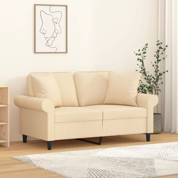 vidaXL 2-Sitzer-Sofa mit Kissen Creme 120 cm Stoff