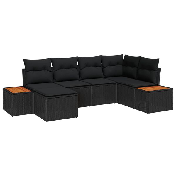 vidaXL Gartensofa-set mit Kissen 6 pcs Schwarz Poly-Rattan
