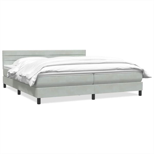 vidaXL Boxspringbett mit Matratze Hellgrau 180x210 cm Samt