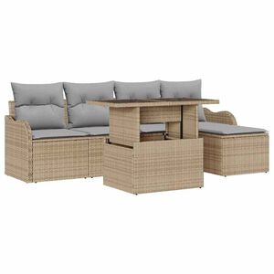 vidaXL Sitzgruppe f&uuml;r den Outdoor mit Kissen 6 pcs Beige Poly Rattan
