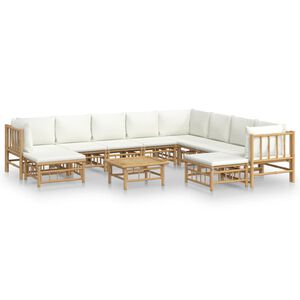 vidaXL 11-tlg. Garten-Lounge-Set mit Cremewei&szlig;en Kissen Bambus