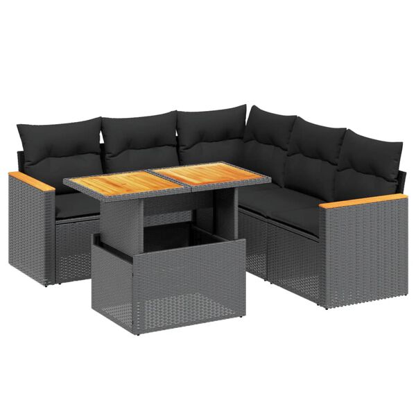 vidaXL 6-tlg. Garten-Sofagarnitur mit Kissen Schwarz Poly Rattan