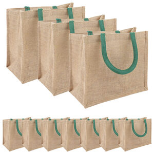 vidaXL Jute-Handtaschen 10 Nat&uuml;rlich und Gr&uuml;n 26 x 22 x 14 cm