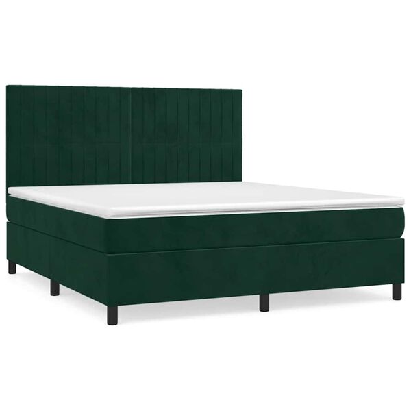 vidaXL Boxspringbett mit Matratze Dunkelgr&uuml;n 180x200 cm Samt