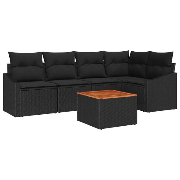 vidaXL Gartensofa-set mit Kissen 6 pcs Schwarz Poly-Rattan