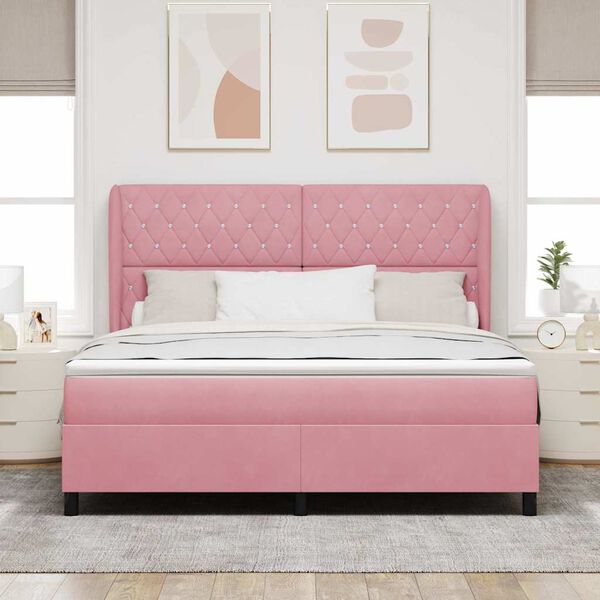 vidaXL Boxspringbett mit Matratze mit Kopfteil Rosa 200 x 180 cm Samt