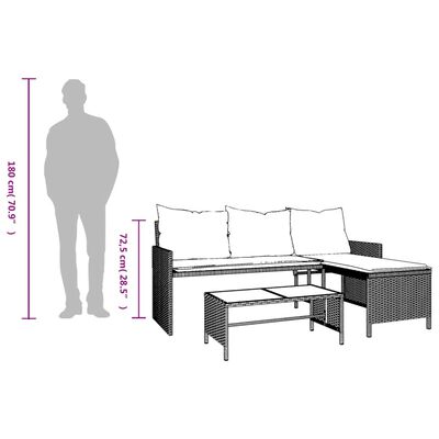 vidaXL Gartensofa in L-Form mit Tisch und Kissen Hellgrau Poly Rattan